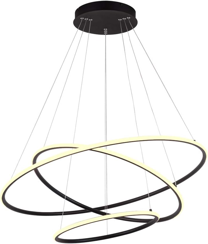 Royal Pearl Modern 3-Ring LED Chandelier Dimmable Contemporary Ceiling Light LED Pendant Light for Dinning Room, Living Room, Warm White, Black