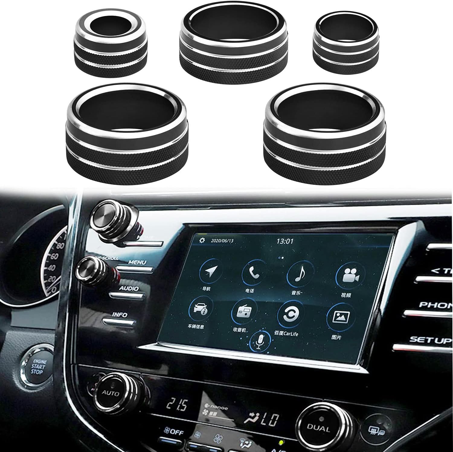 Center Console Knobs AC Air Conditioning Button Audio Function Rear Mirror Knob Switch Cover Trim Compatible with Toyota Camry 2018-2020 (5pcs, Orange)