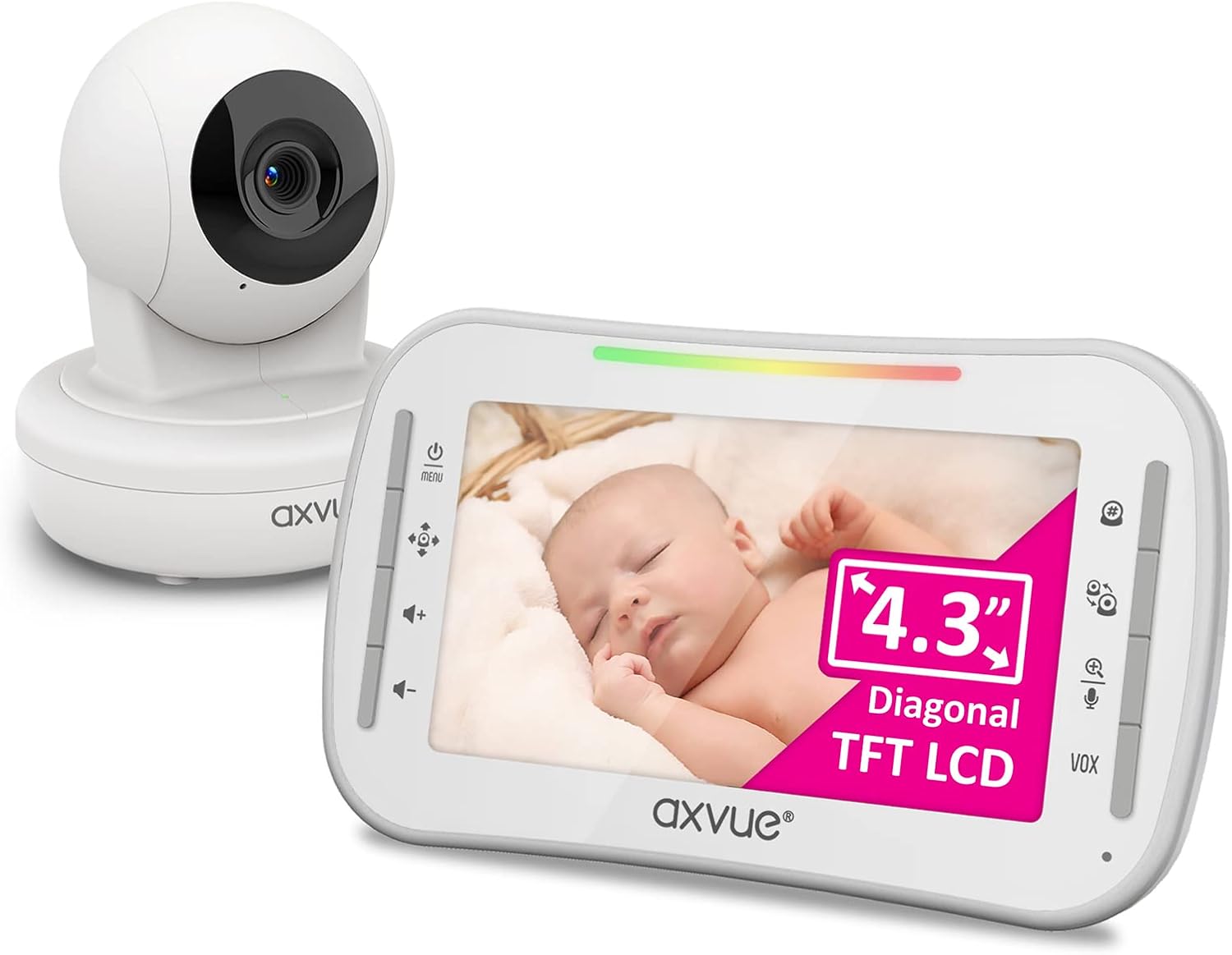 Baby Monitor with Remote Pan-Tilt-Zoom Camera and 4.3'' LCD Screen, Infrared Night Vision (White with Black)