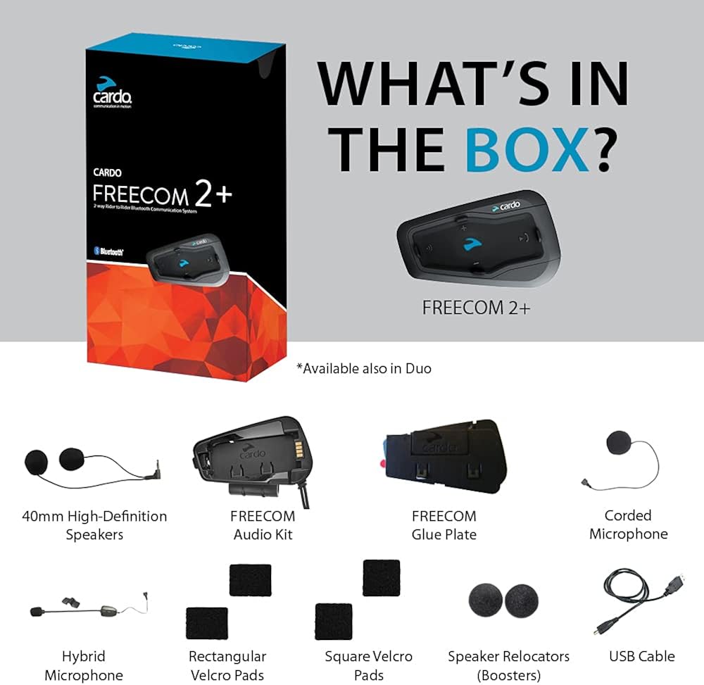 Cardo FRC2P101 - FREECOM 2 Plus Motorcycle 2-Way Bluetooth Communication System Headset - Black, Dual 2 Pack