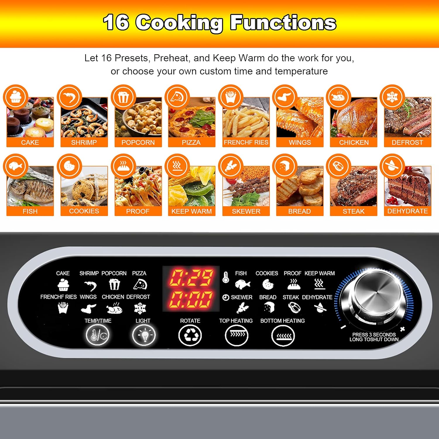 Air Fryer Oven, 15.8qt 3-layer Large Air fryer Toaster Oven Combo for Fries, Chicken, Pizza, Cake, Popcorn, Steak, Rotisseries, 16-in-1 Convection Oven Countertop with 6 Accessories,1500W, Stainless Steel Finish