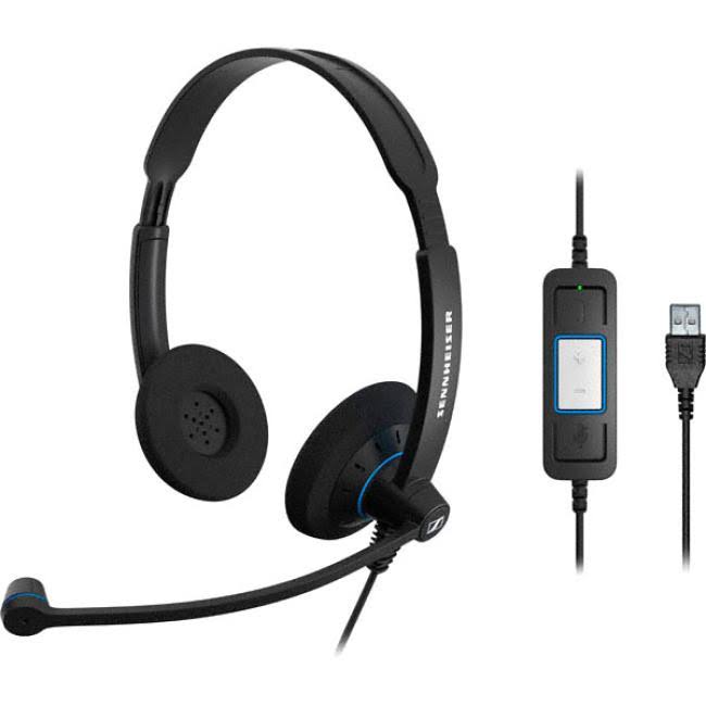 Sennheiser Culture SC 60 USB CTRL On-Ear Headset - Noise-Canceling - Black With Blue Color highlights