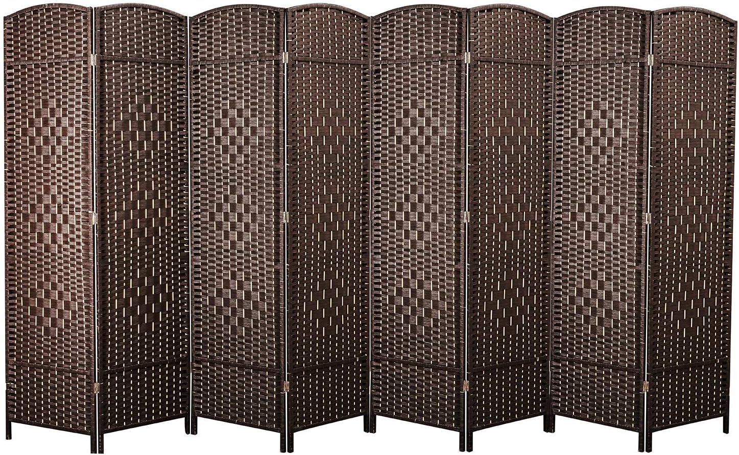 COCOSICA Weave Fiber Room Divider, Natural Fiber Folding Privacy Screen with Stainless Steel Hinge & 8 Panel Room Screen Divider Separator for Decorating Bedding, Dining, Study and Sitting Room