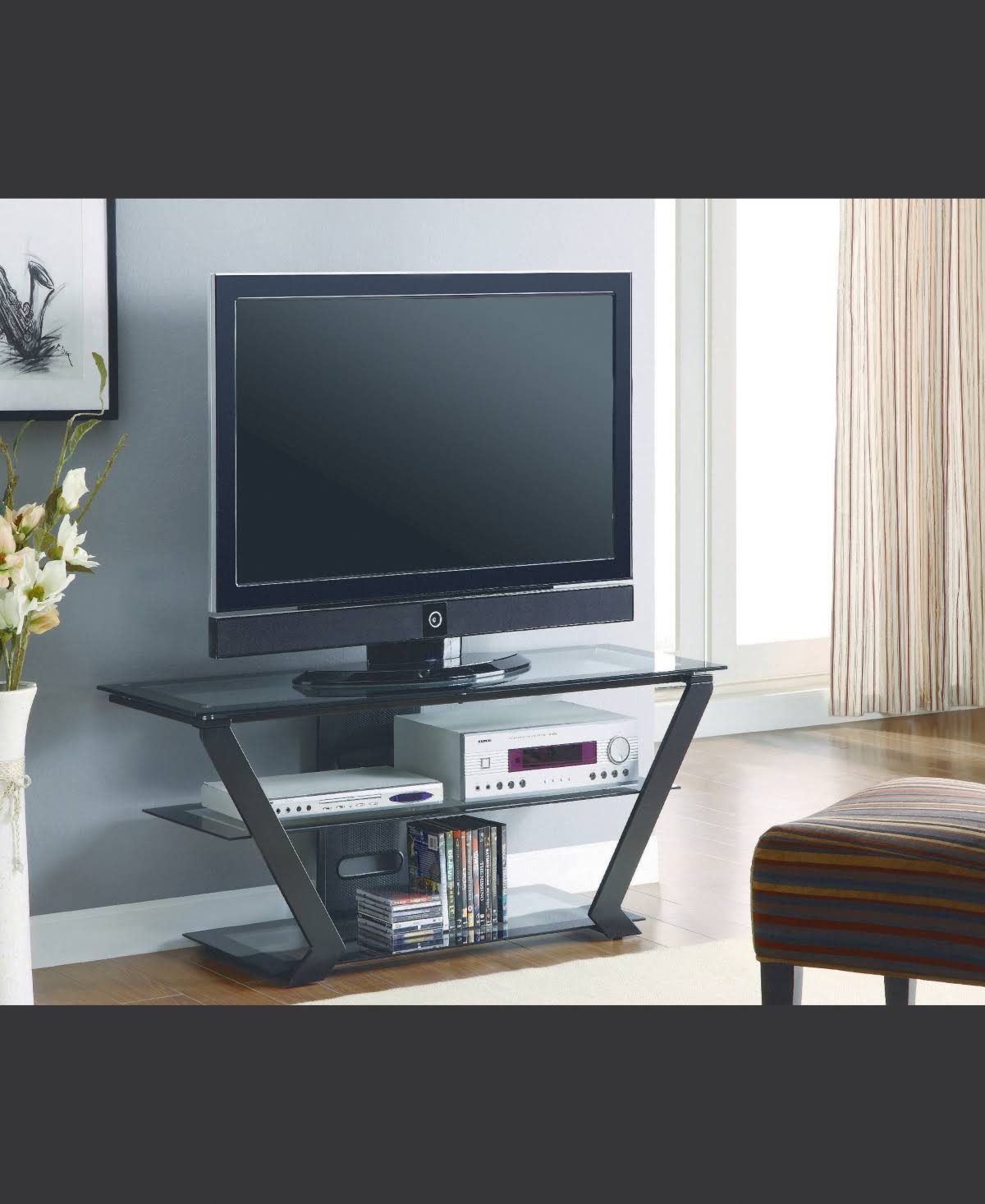 Coaster Home Furnishings Hartford TV Console with 2 Tiers of Graduated Storage Shelves - Black