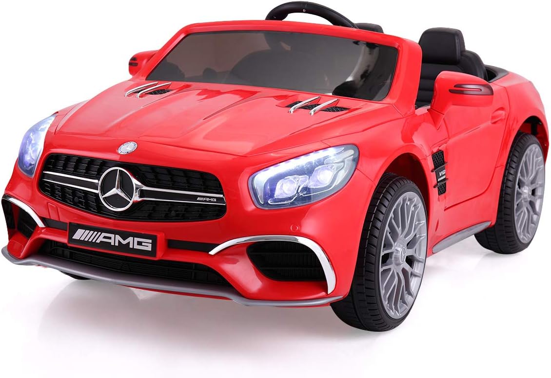 TOBBI 12V Electric Ride On Licensed Benz Kids Car Battery Powered Cars for Kids with Remote Control, 2 Powerful Motors, LED Lights, MP3 Player/USB Port/TF Interface, Black