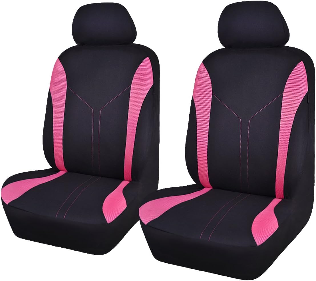 Flying Banner Car Seat Covers Front Seats and Rear Bench Mesh Fabric Rear Bench Split Polyester Cover Easy Installation SUV CAR Woman Lady Femal (Front Set, Black Red) Pack of 2