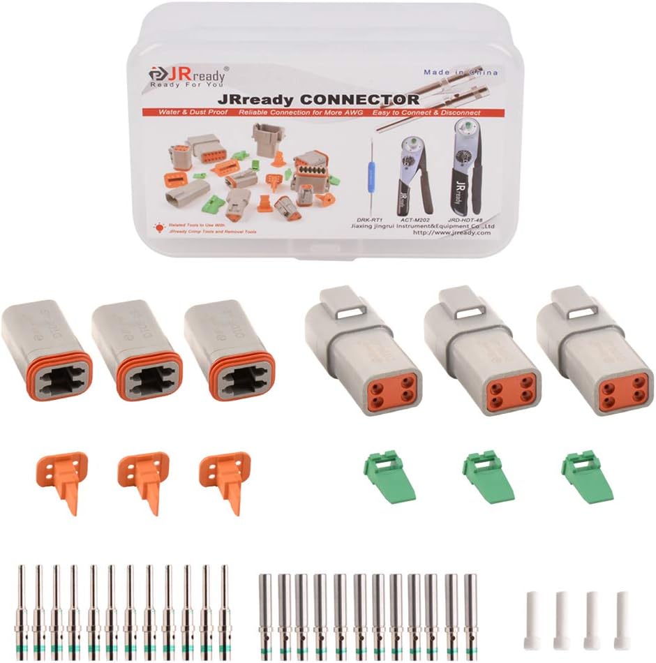 JRready ST6114 DT 4 Pin Connector Gray Waterproof Electrical Wire Connector with Solid Contact and Seal Plug,3 Sets