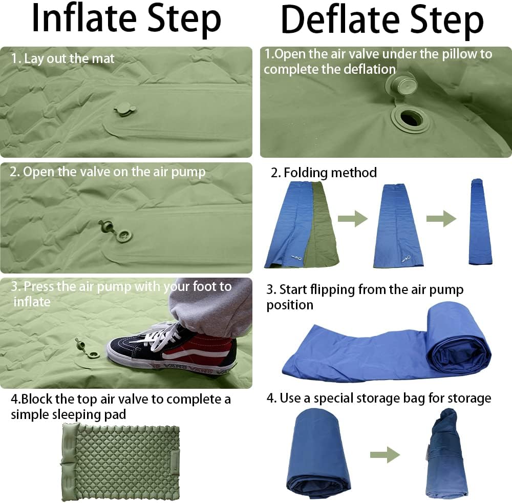 2 Person Sleeping Pad, Built-in Pump Ultra Light Foot Pressure Inflatable,2.5 Inches Thick,Lightweight and Compact , Durable Waterproof for Backpacking Travel, Camping, Hiking(Double Color)