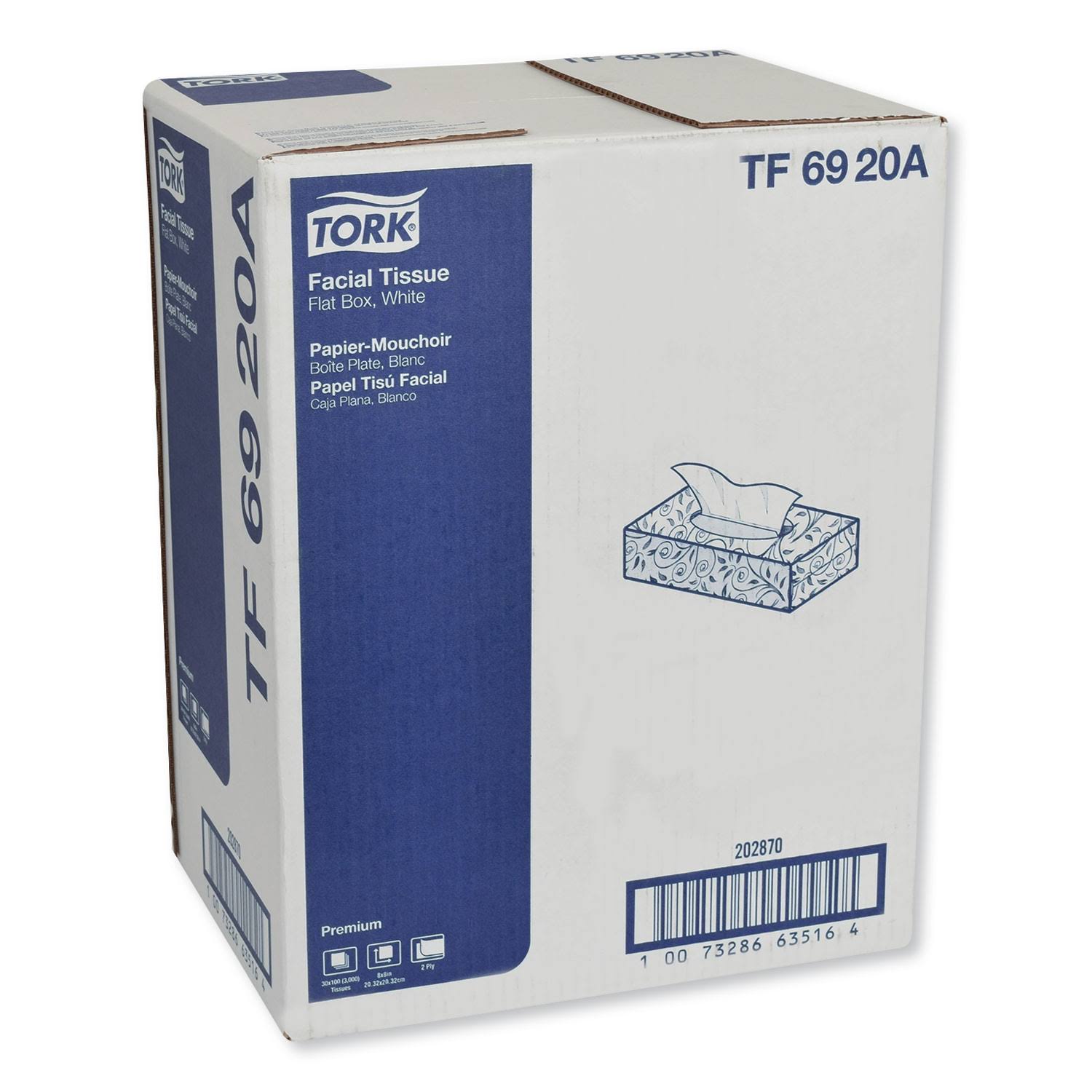 Tork Premium Facial Tissue, 2-Ply, White, 100 Sheets/Box, 30 Boxes/Carton (TF6920A)