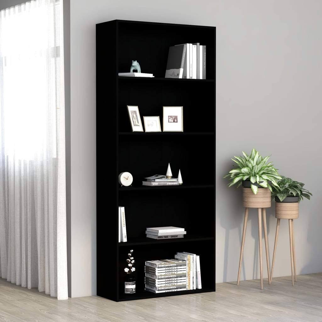 vidaXL 5-Tier Book Cabinet Black 31.5x22x11.8x22x74.4x22 Chipboard
