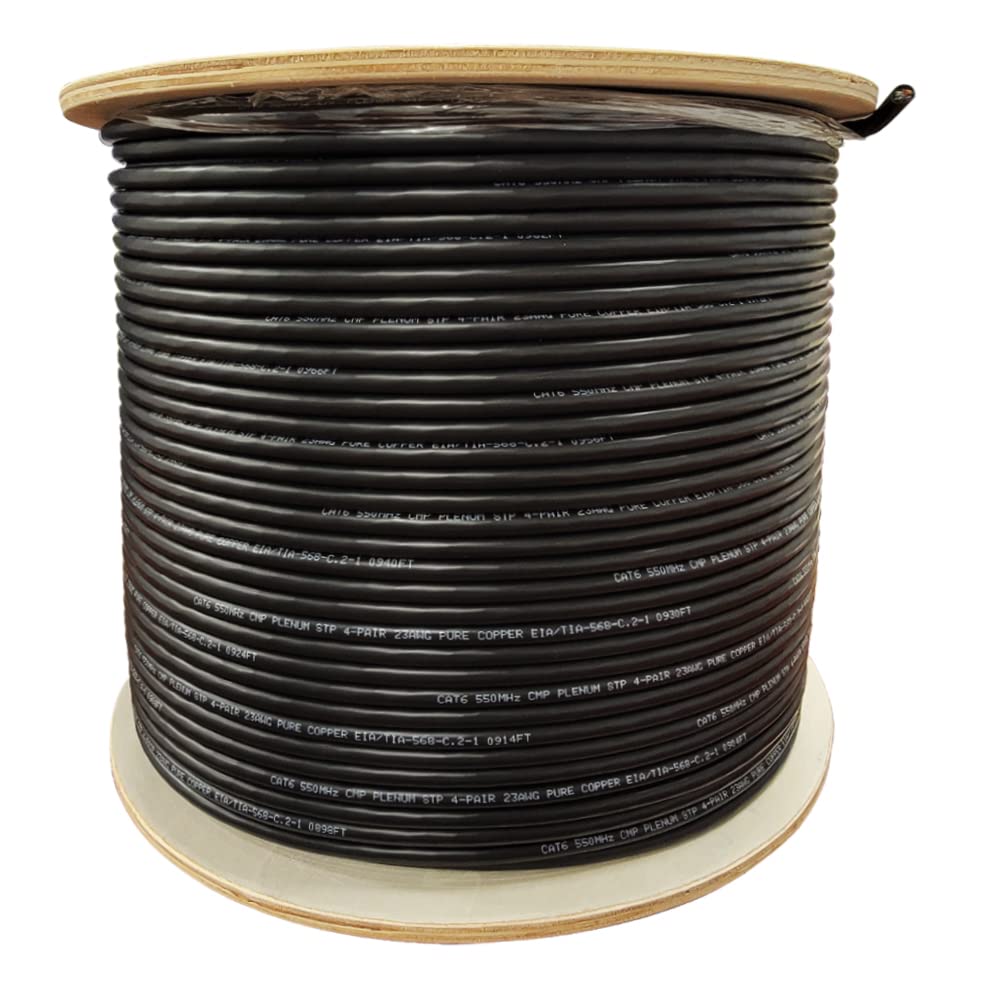 Cat6 Plenum Shielded (CMP) Overall Foil Shield (F/STP), 1000ft, 23AWG | 100% Solid Bare Copper | 550MHz | Bulk Ethernet Cable, Available in Blue, White & Black Color