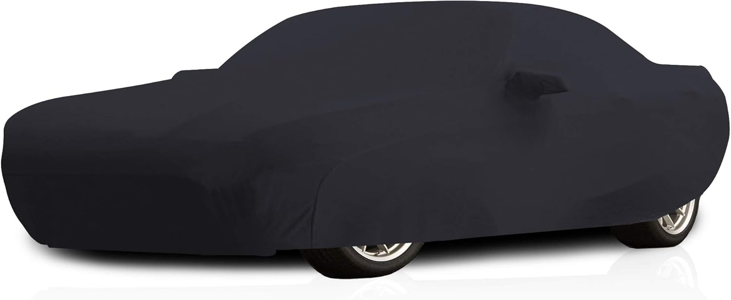 Custom Fit Indoor Satin Car Cover for 2008-2022 Dodge Challenger Stretch Soft Fabric Black High-end Luxury Dust Protection with Mirror Pocket