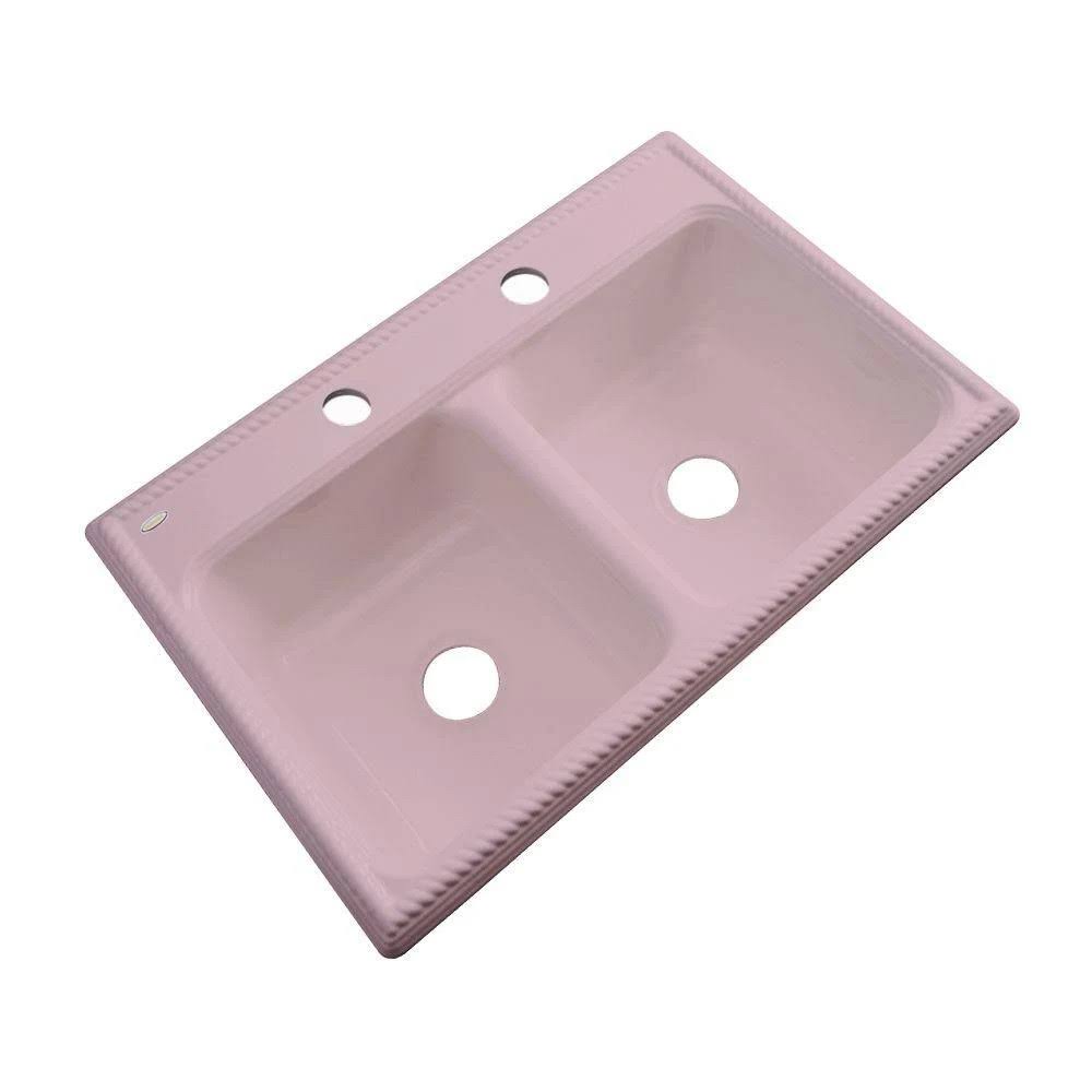 Thermocast Seabrook Drop-in Acrylic 33 in. 2-Hole Double Bowl Kitchen Sink in Wild Rose 49263