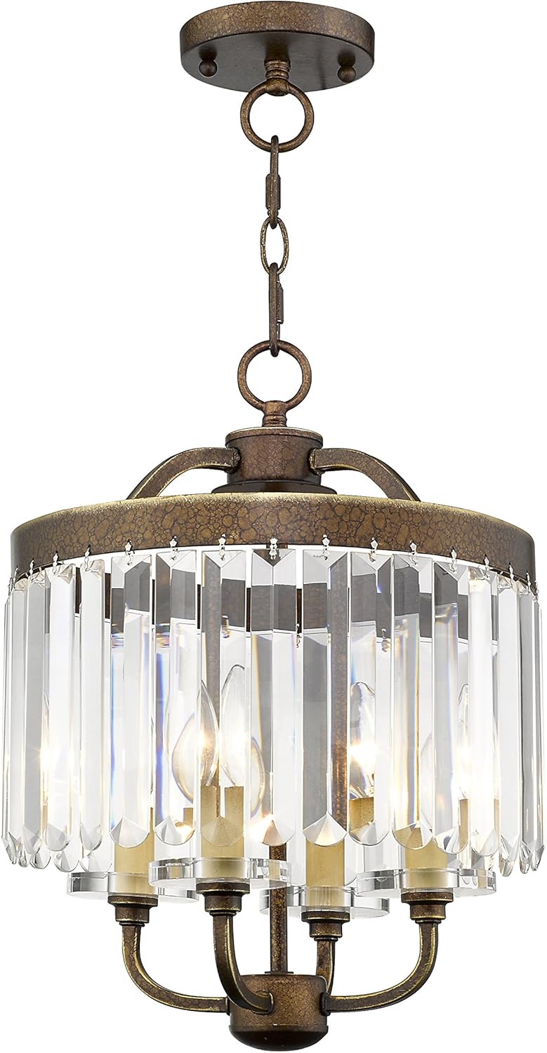 Livex Lighting 50543-64 Ashton 4-Light Convertible Mini Chandelier/Ceiling Mount, Hand Painted Palacial Bronze