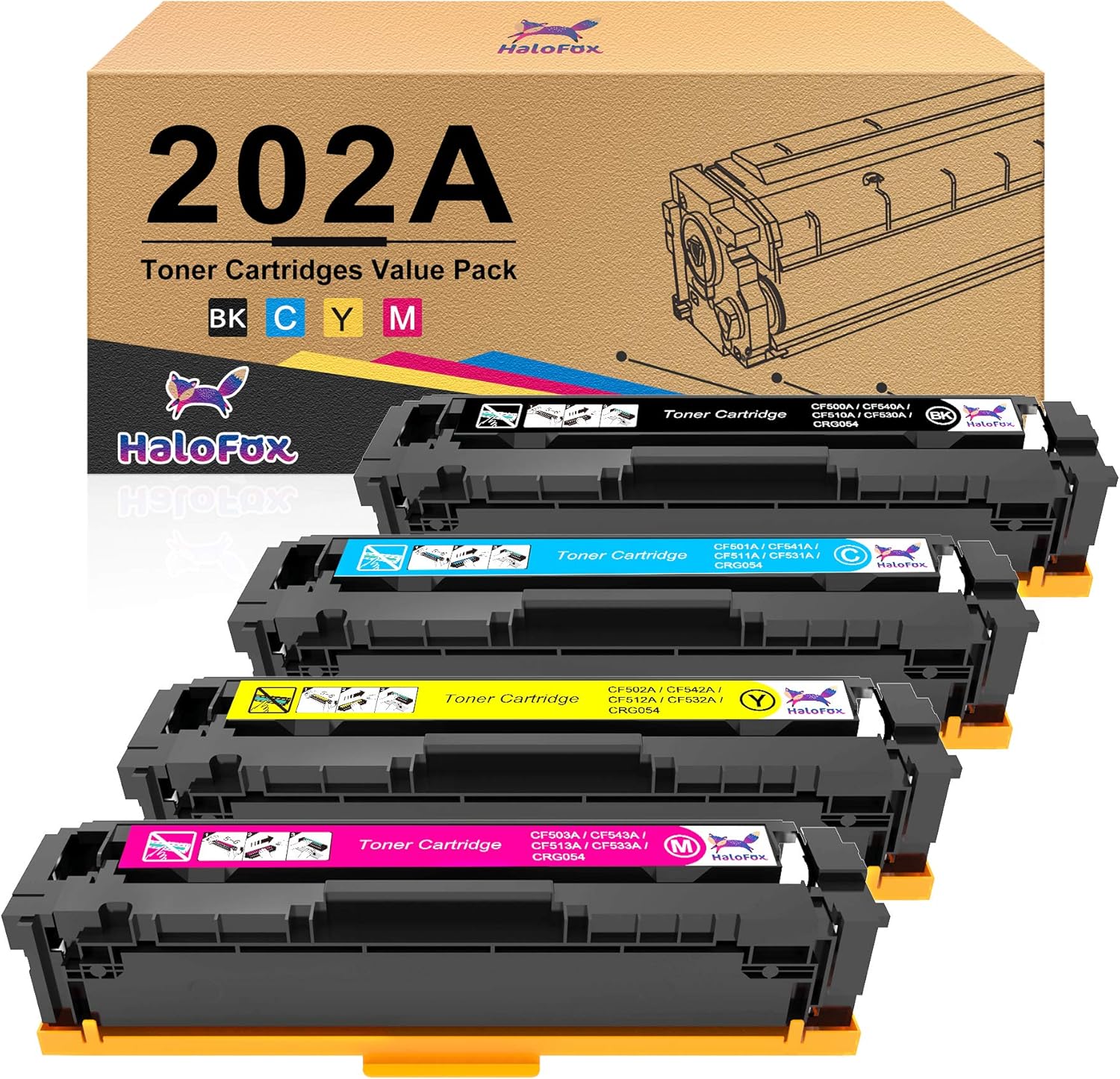 HaloFox Compatible Toner Cartridge Replacement for HP 202A 202X CF500A CF500X for Pro MFP M281fdw M254dw M281cdw M281 M281dw M280nw Toner Printer (Black Cyan Magenta Yellow, 4 Packs) Pack of 2