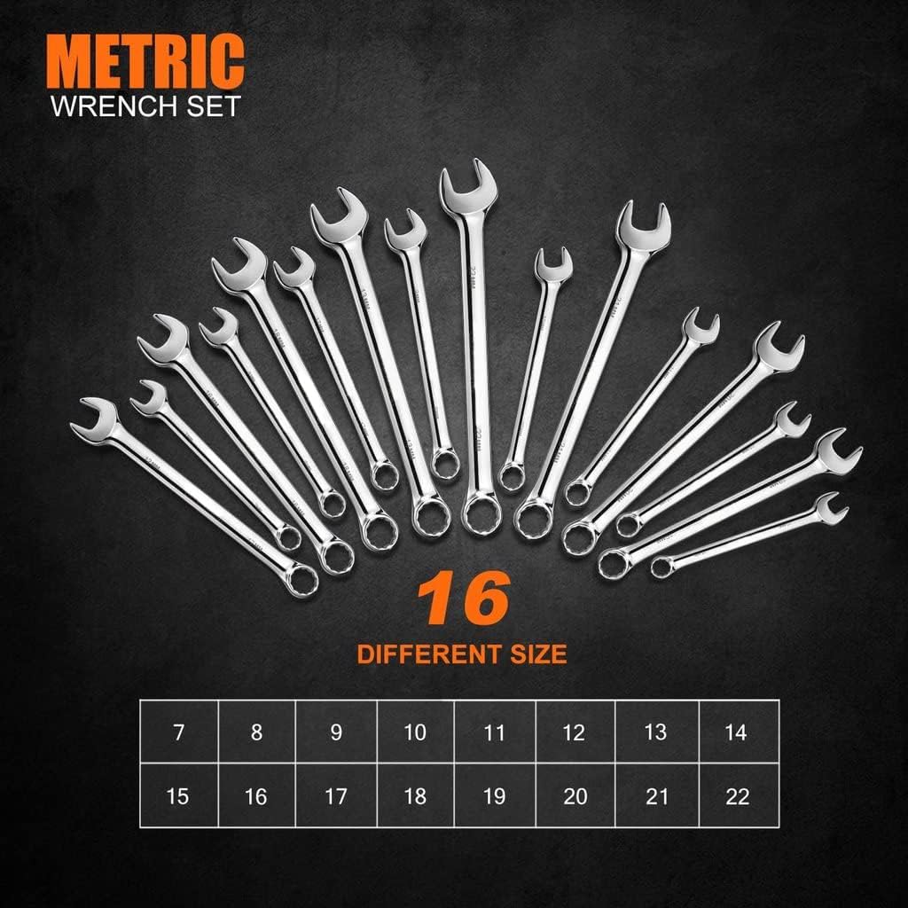 32PCS Combination Wrench Set Standard SAE and Metric, 1/4-1 Inch, 7-22MM, Chrome Vanadium Steel Ratcheting Wrench Set | TLWR01HD Pack of 2
