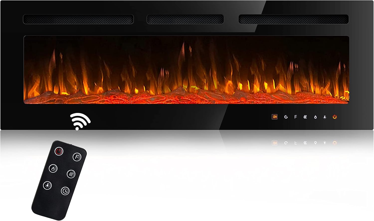 DANSION 60 inch Electric Fireplace Insert with Remote, Recessed Fake Fire Place 12 Color Flame, Wall Mounted Fireplace Heater for Indoor Home Living Room