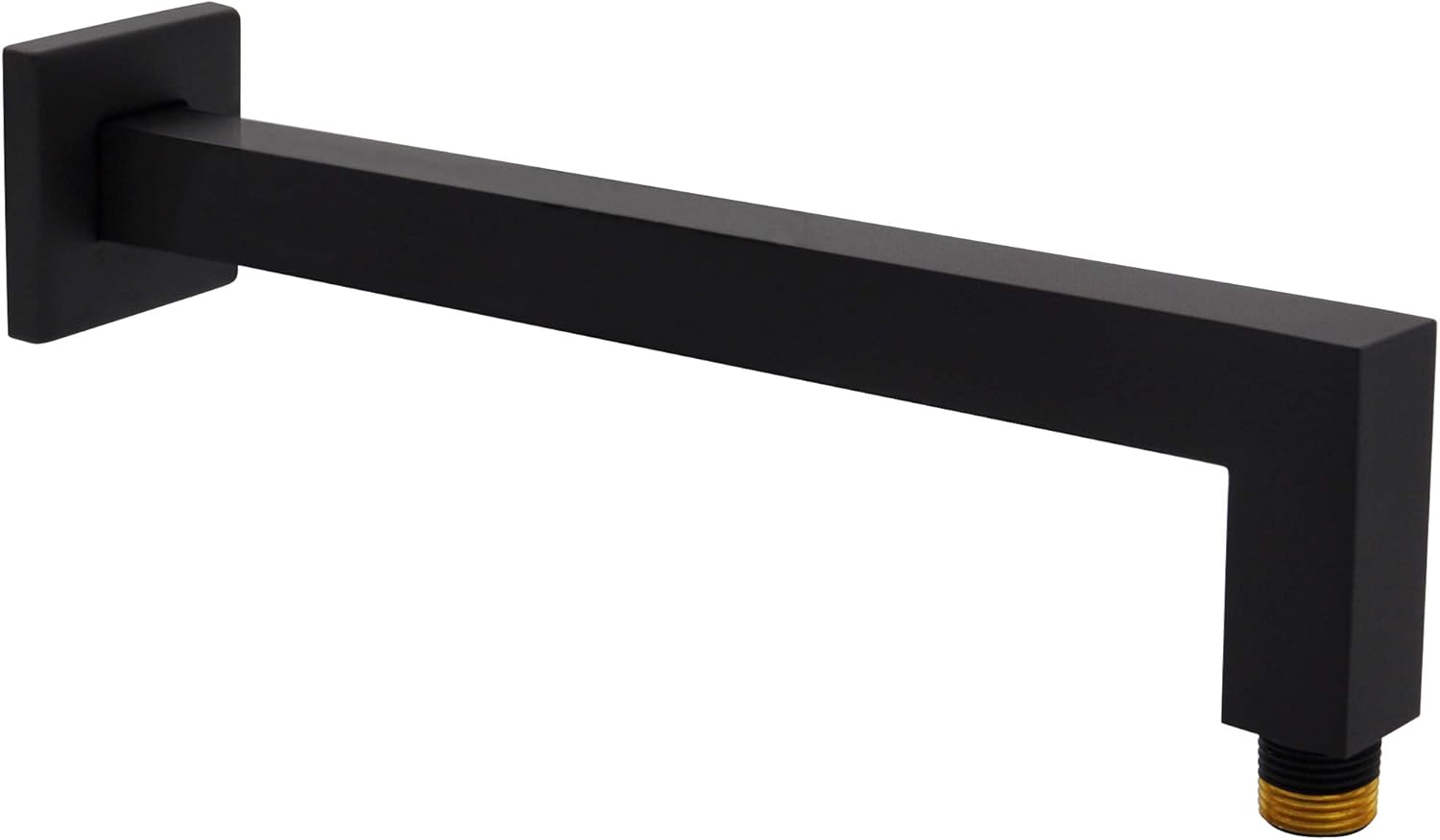 Aquaiaw Shower Arm and Flange, 12 inch, Solid Brass, Soldered 90 Degree, Both Soldered 1/2 NPT Tapered Threads, Matte Black, Square Wall Shower Arm Extension, Rain Shower Head Extension Arm