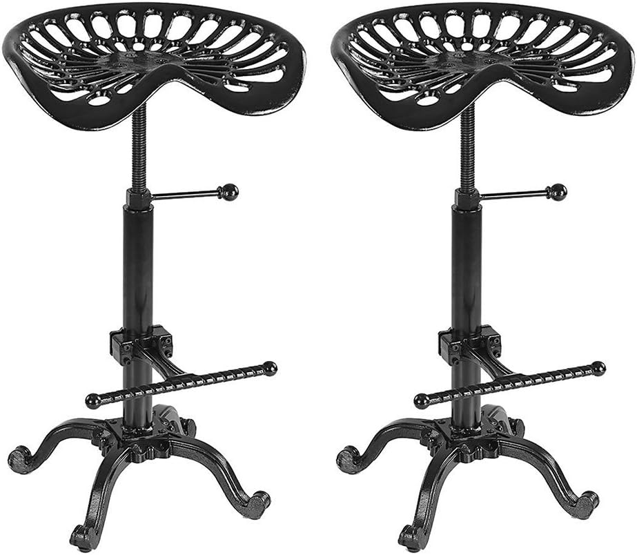 IKAYAA Tractor Seat Bar Stool-Rustic Industrial Bar Stool Metal Design Adjustable Height Swivel Set of 2