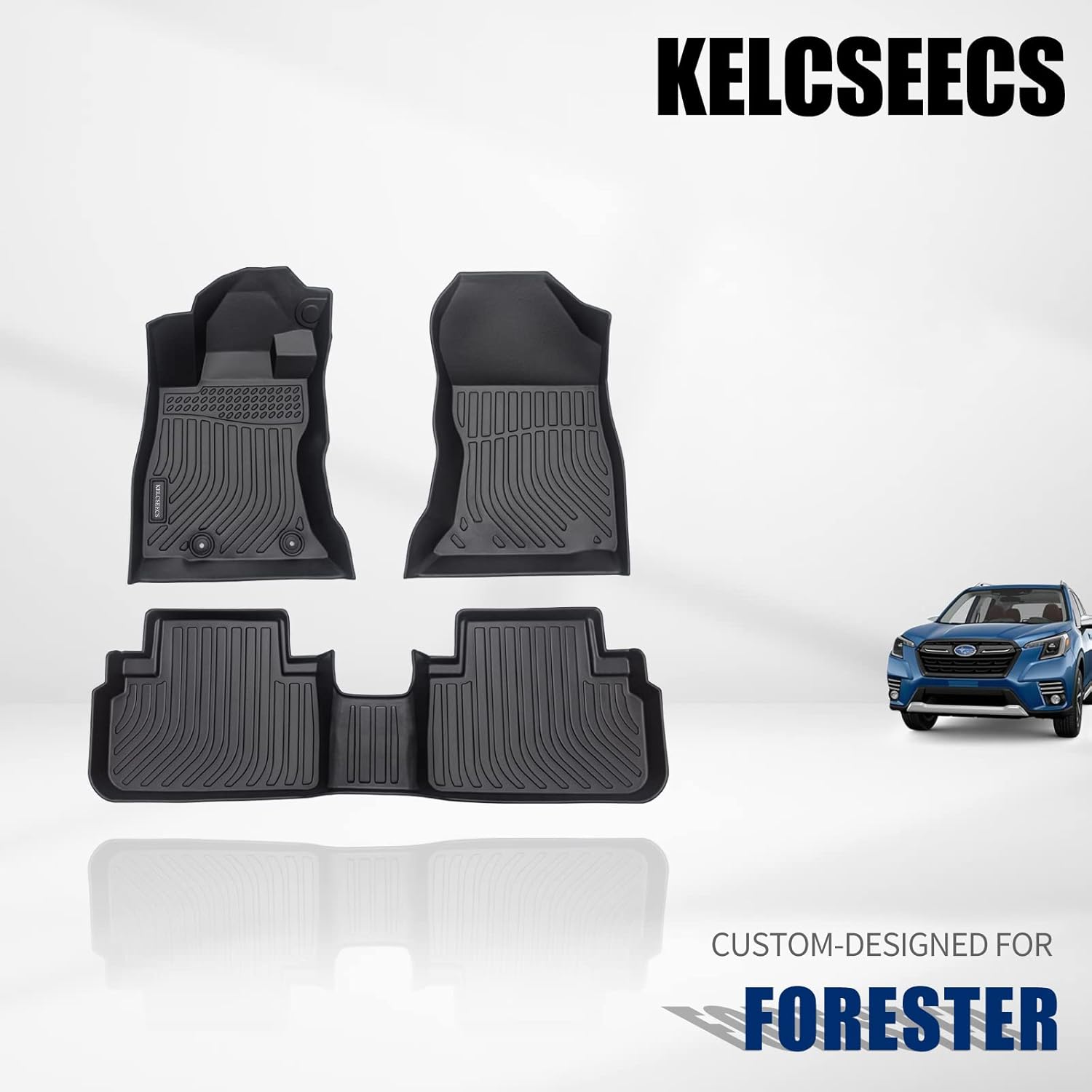 KELCSEECS Floor Mats Custom for Subaru Forester 2019 2020 2021 2022 Waterproof Car Mats All Weather Mats Guard Heavy Duty TPE Automotive Floor Liners Front& Rear Row Full Set Accessories Black
