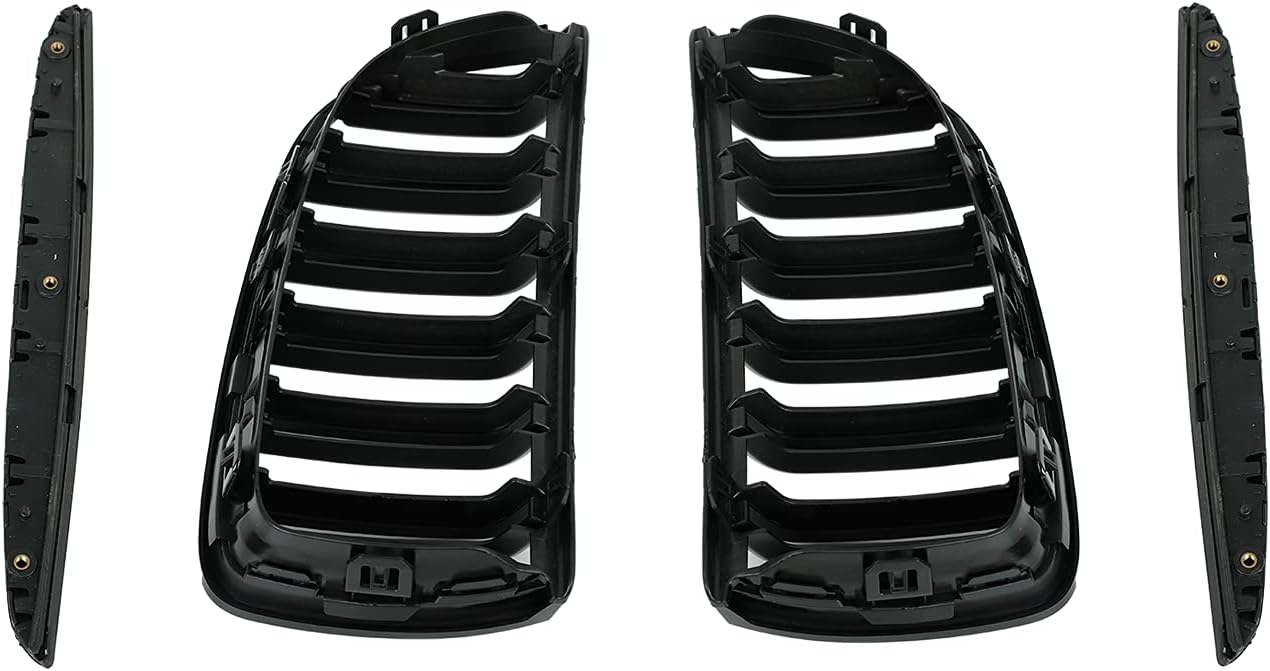 Front Hood Kidney Dual Slat Grille Grill Glossy Black Compatible with BMW E90 E91 325i 328i 328xi 335i 335xi 330i 330xi Replace 51137120009 51137120010