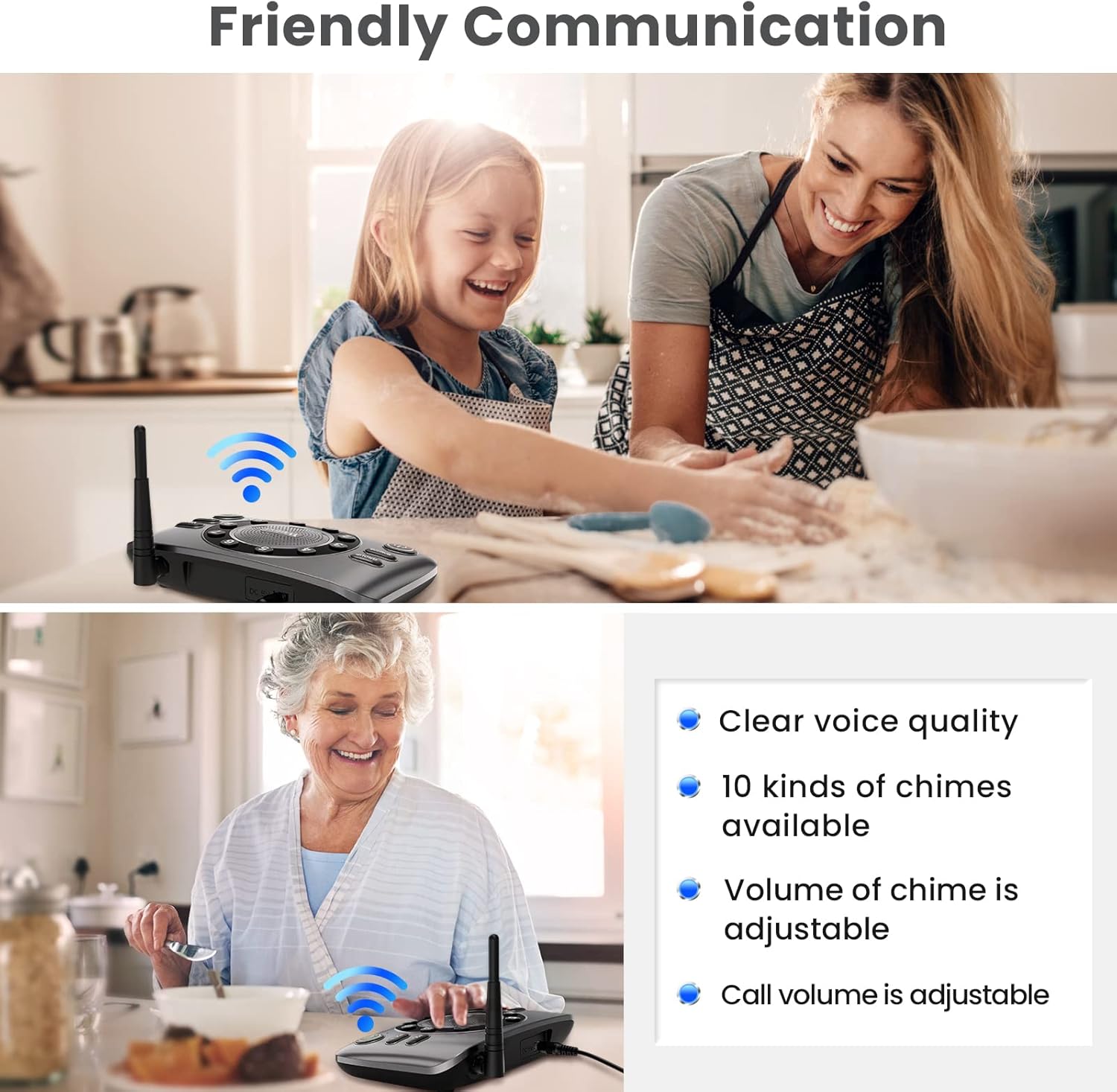Hands-Free Intercoms Wireless for Home Business, Wuloo Upgrade Two Way Audio Intercom System for Elderly, Full Duplex Room to Room Intercom with 5280 ft Range Clear Sound Anti-Interference, Pack of 2
