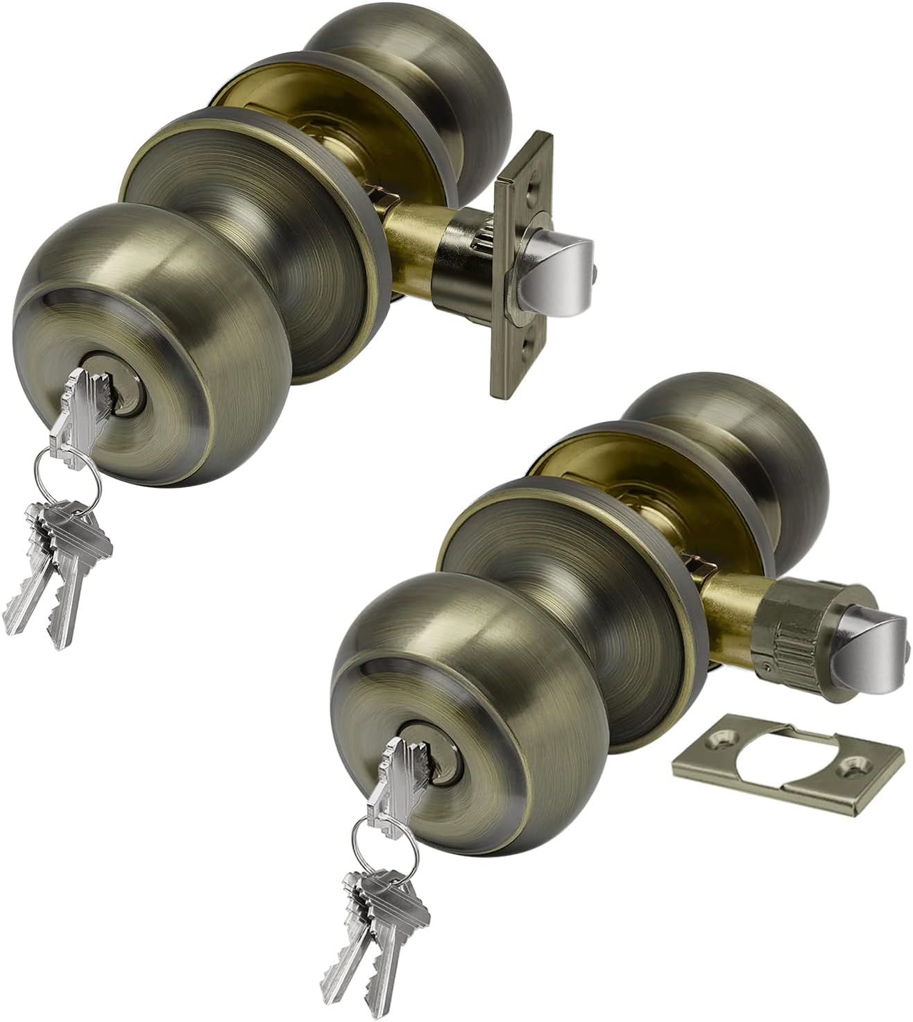 CML Hardware Keyed Entry Door Knob Set, Entrance Door Lock in Solid Stainless Steel for Exterior and Interior, Round Ball Handle, 1 Pack