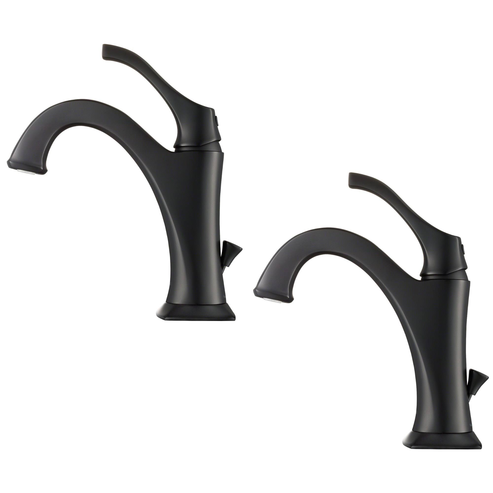 Kraus Arlo Matte Black Single Handle Basin Bathroom Faucet with Lift Rod Drain and Deck Plate (2-Pack)