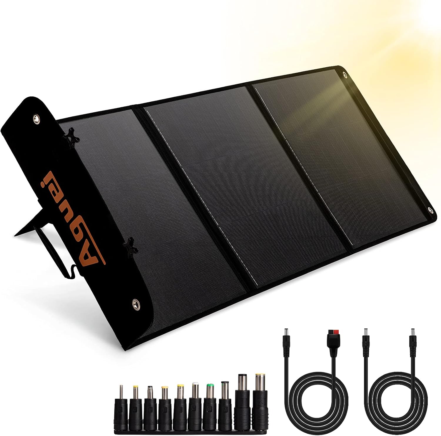 Upgrade Aguei 120W Foldable Solar Panel Monocrystalline for Portable Power Station Solar Generator Solar Charger 12V Battery with Auto 2.0/3.0 USB, for Outdoor RV Camper Off Grid Solar Power Backup