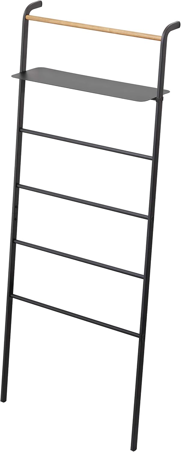YAMAZAKI home Tower Leaning Ladder With Shelf Black Pack of 2