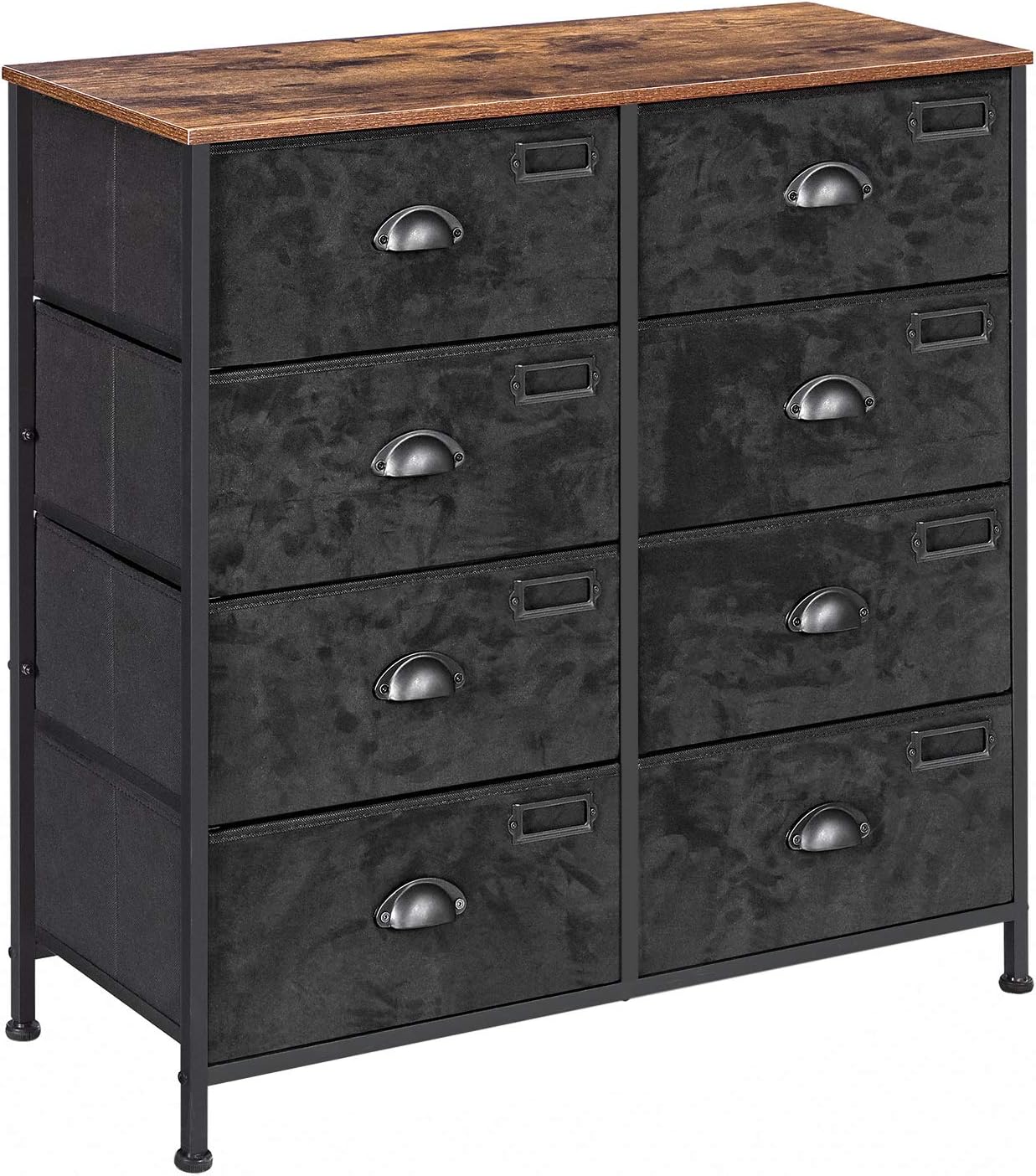 SONGMICS Rustic Vertical Dresser Drawer, Storage Tower, Industrial Style Dresser Unit, 8 Fabric Drawers, Labels, Wooden Top, for Living Room Entryway, Rustic Brown and Black ULVT24H