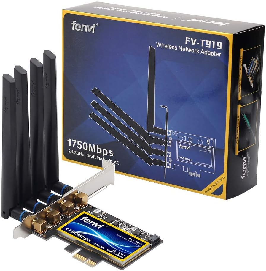 fenvi T919 PCI-E WiFi Adapter Continuity Handoff BCM94360CD WiFi Card for macOS Windows 7 8 10 11 Native Airport BT4.0 1750Mbps Dual Band 802.11ac Beamforming+ WLAN Plug and Play Cataline Mojave OS X