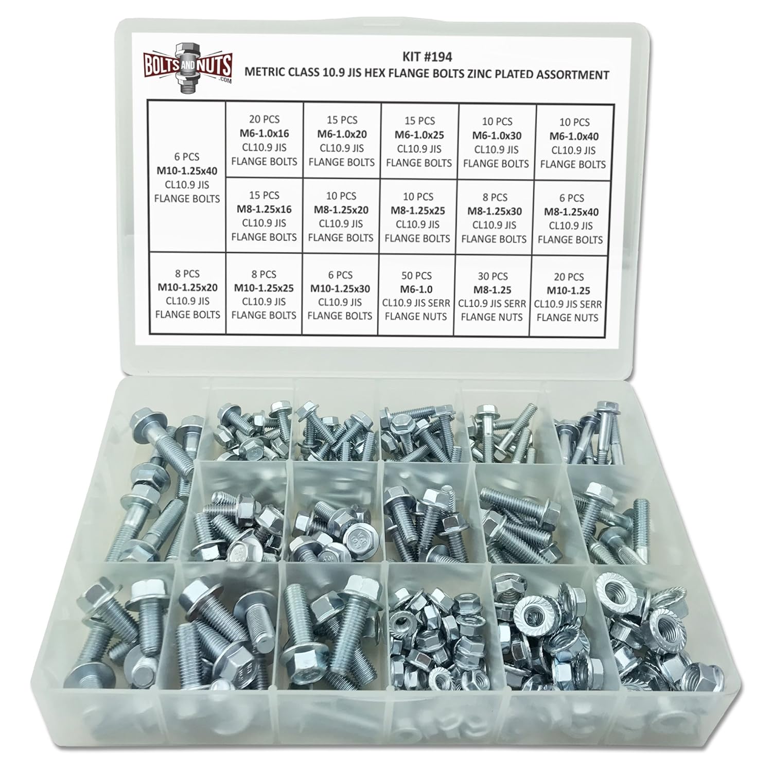 Grade 10.9 JIS Hex Flange Bolts Frame Cap Screws Zinc Class M6 M8 M10 J.I.S. Assortment Kit Pack of 2