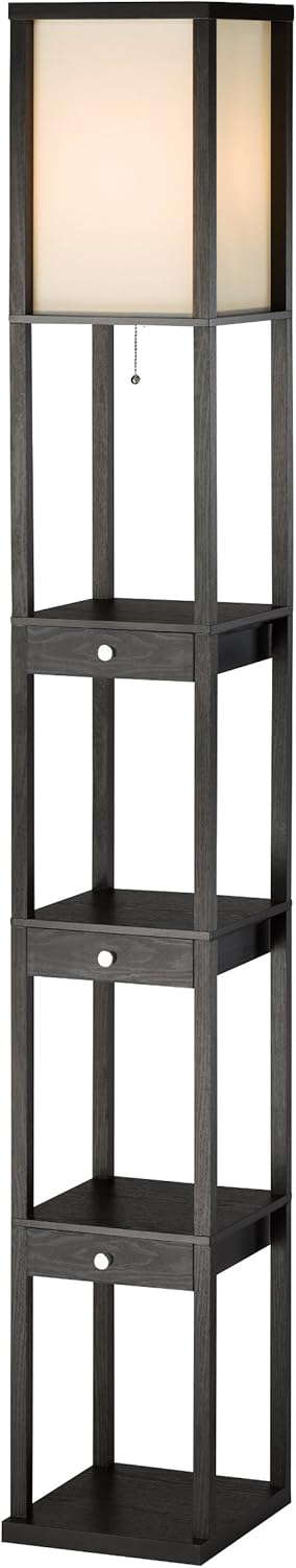 Adesso 3450-01 Murray Three Drawer Shelf Lamp, 72 in, 150W Incandescent/ 150W CFL, Black PVC Veneer on MDF, 1 Floor Lamp