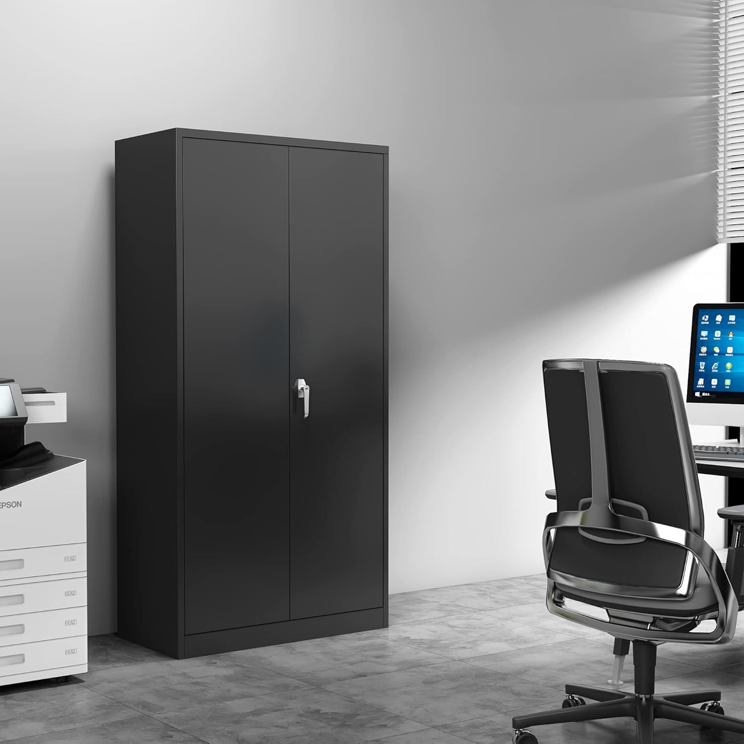 AOBABO 72 Inches Metal Storage Cabinet,Steel Large Locking Storage Cabinet for Home Office, Utility Black Tall Garage Storage Cabinets with 4 Adjustable Shelves, Assembly Required (Grey, 72'')