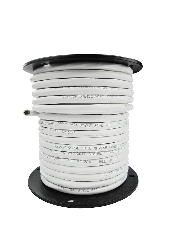 20/8 AWG Round Signal Tinned Copper Marine Wire - Grade 8 Conductor Shielded Signal Cable - 200 Feet- White Jacket