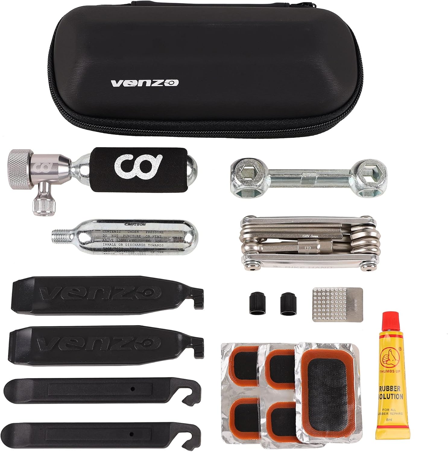 CyclingDeal Bike Bicycle Tyre Repair Maintenance Kit Including Tyre Lever, CO2 Inflator, Hand Tool, Tube Patch Pack of 2