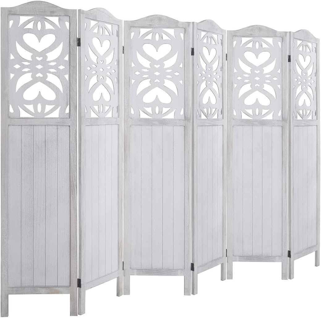 Rose Home Fashion RHF 5.6 ft. Tall- Cutout Room Divider,Double Hinged, Folding Room Dividers,Panel Screen, Room Dividers and Folding Privacy Screens, Free Standing,(6 Panel,White)
