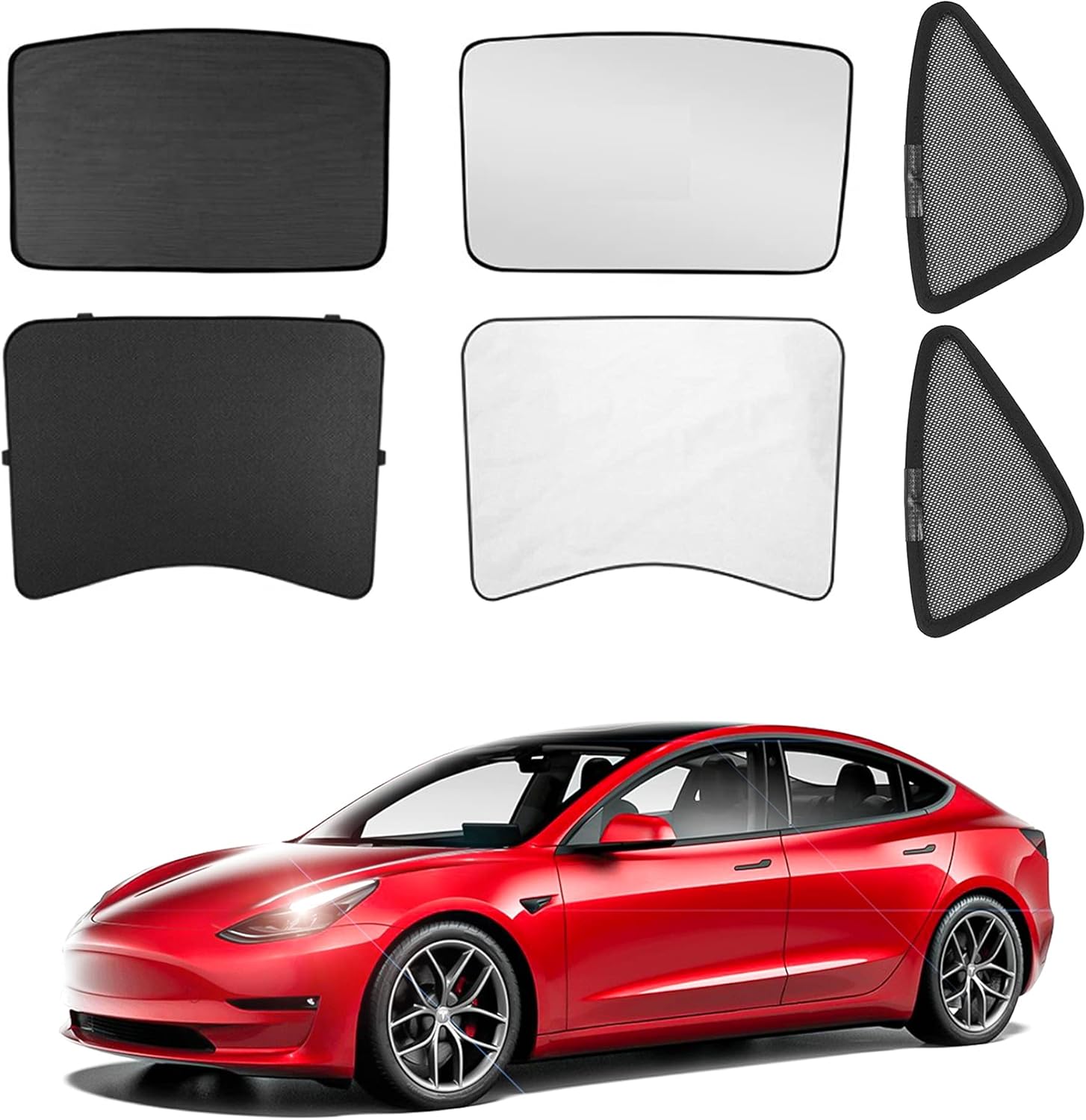 Arcoche Model 3 Sunshade Glass Roof and Half Rear Window Sunshade Foldable with UV/Heat Insulation Film Cover Set of 6 Fit 2017-2021 Tesla M3 Pack of 2