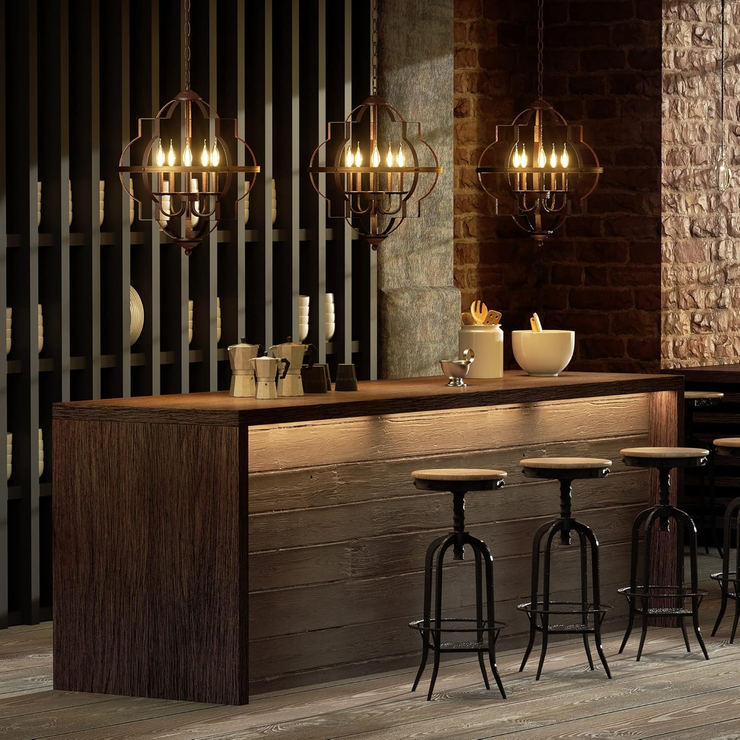 WAMPAT 5-Light Chandelier,Rustic Vintage Metal Chandelier,Black＆Copper,Foyer Chandelier，Adjustable Height,Dining Light,Bedroom Lights,Living Room Lighting,Kichlen Chandelier UL Listed