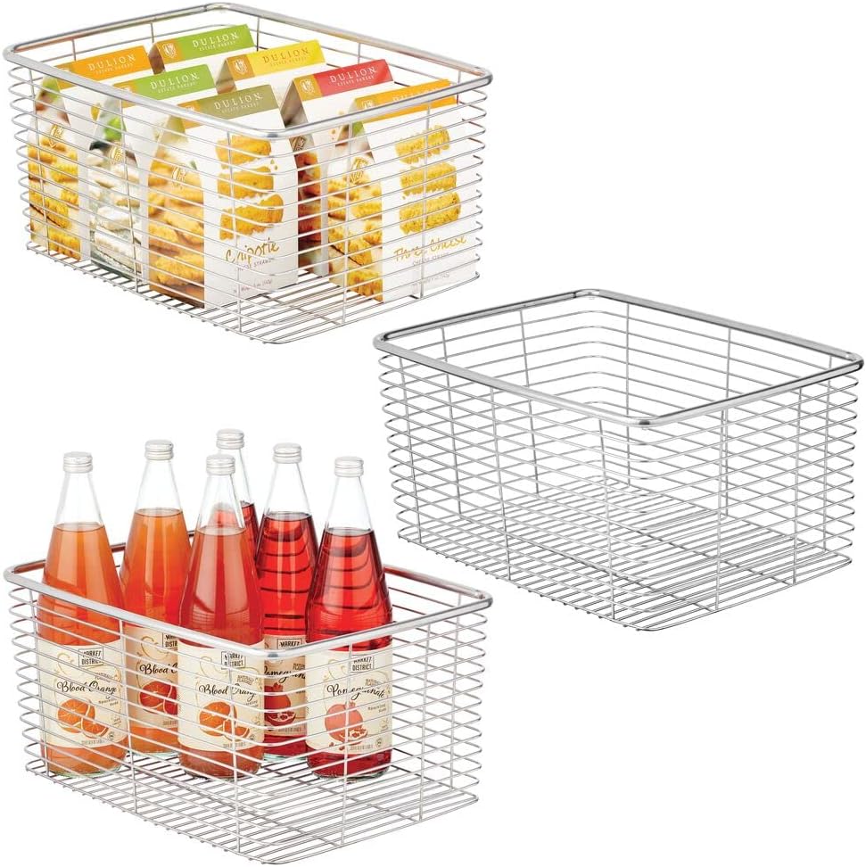 mDesign Farmhouse Decor Metal Wire Food Organizer Storage Bin Basket for Kitchen Cabinets, Pantry, Bathroom, Laundry Room, Closets, Garage - 3 Pack - Bronze Pack of 2