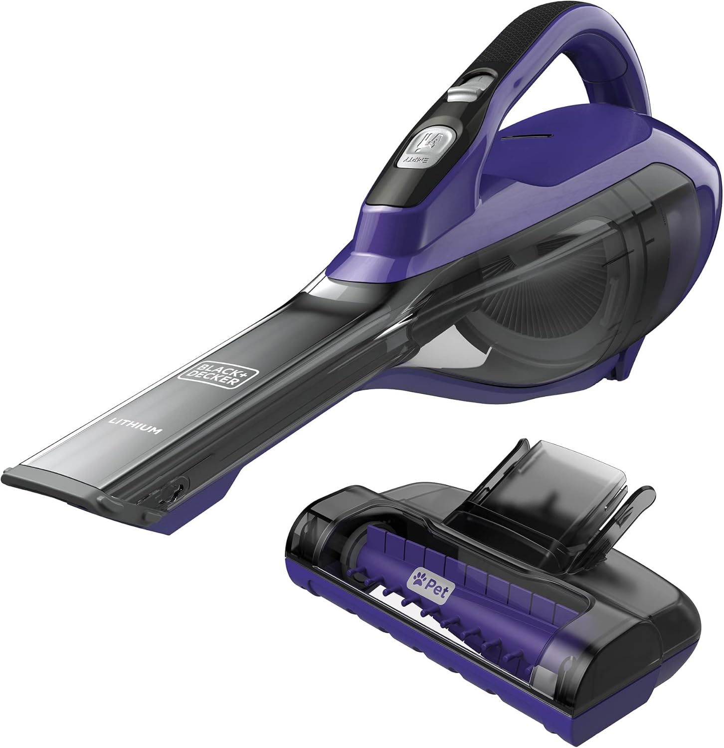 BLACK+DECKER dustbuster AdvancedClean Pet Cordless Handheld Vacuum with Motorized Head, Purple (HLVA325JP07)