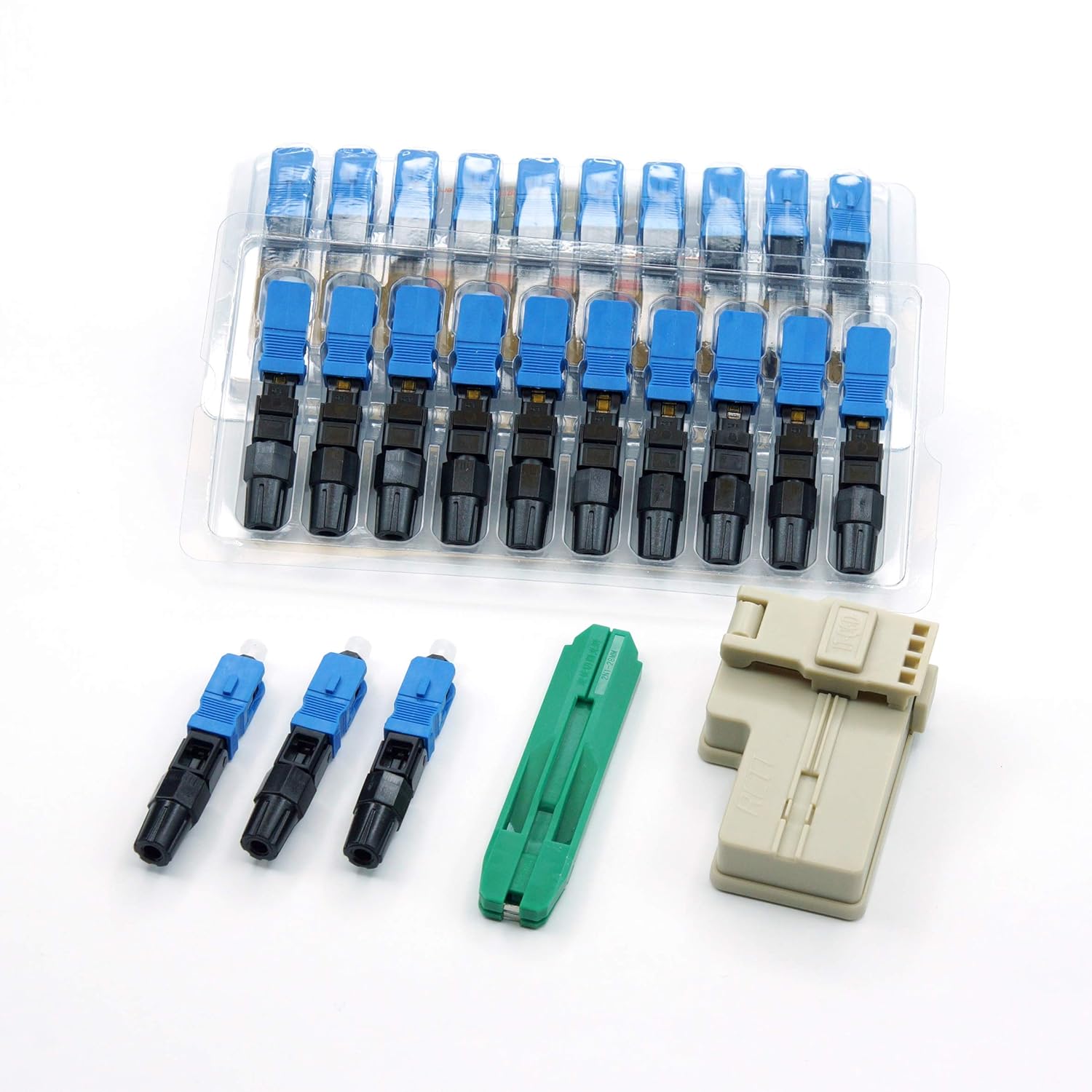 100pcs LEITE SC APC Fiber Optic Quick Connector with Matched Tools Fiber Reusable Connectors Single Mode SM 9/125 Mechanical Fast Connectors Adapter for FTTH CATV Network Instrument Pack of 2