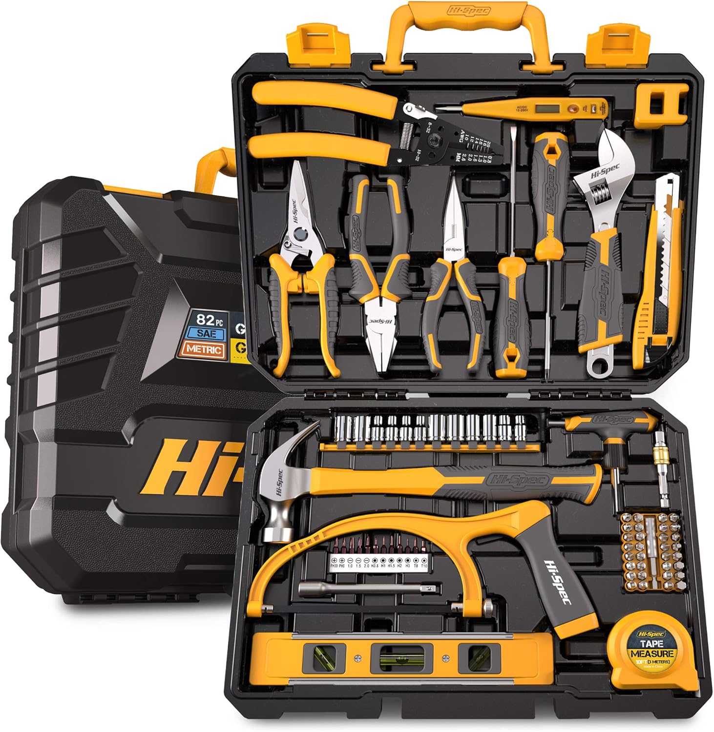 Hi-Spec 82 Piece Home & Garage Tool Kit Set. Full Set of Complete Repair & Maintenance Hand Tools for the Household, Office, Workplace & Workshop. All in a Storage Case Pack of 2