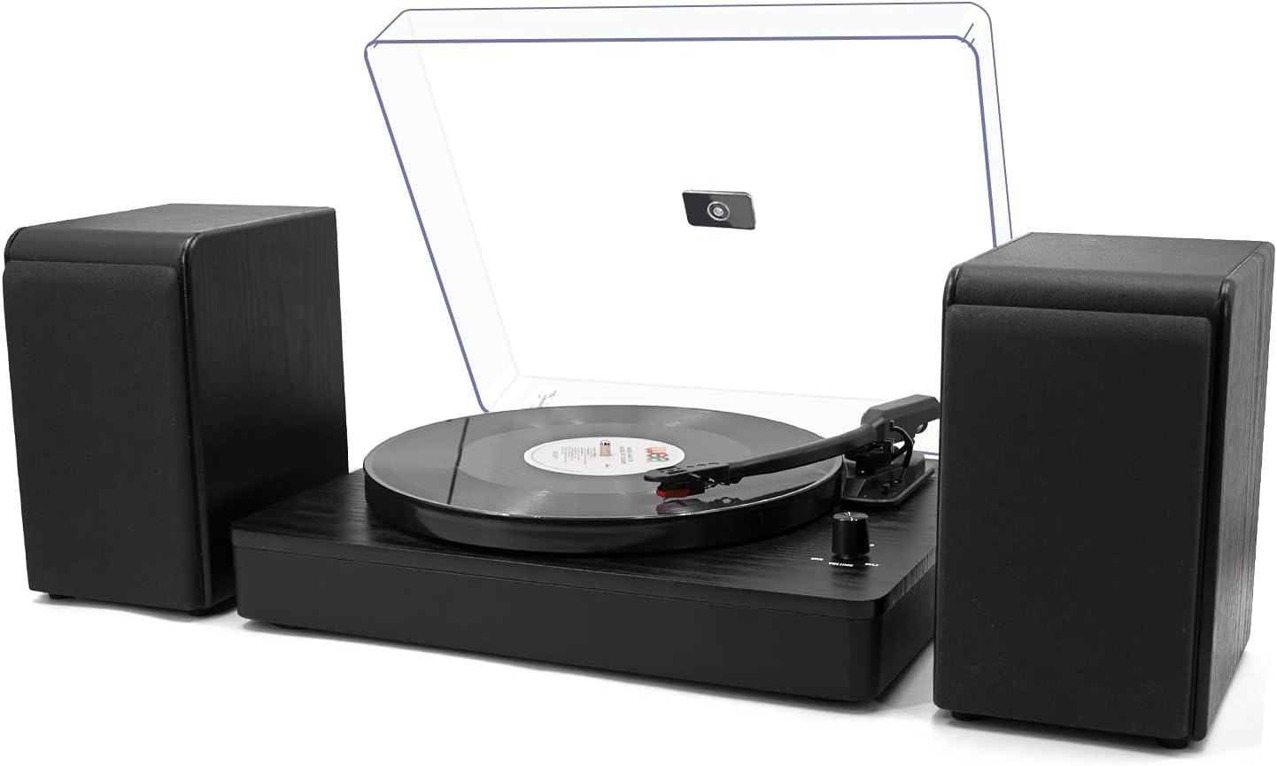 LP&No.1 Bluetooth Turntable Hi-fi System with Bookshelf Speakers, 3 Speed Vintage Belt-Drive Turntable with Wireless Playback & Auto-Stop & Bluetooth Input, Light Wood