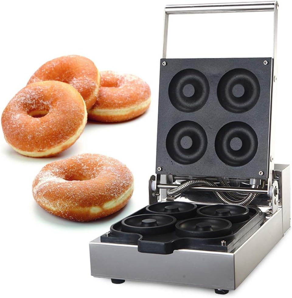 110V Commercial Donut Maker Machine, Electric Stainless Steel 3.5&rdquo; Doughnut Maker Double-Sided Heating with Non-stick Plate for Kitchen, Restaurant (9Pcs/Pan 2000W)