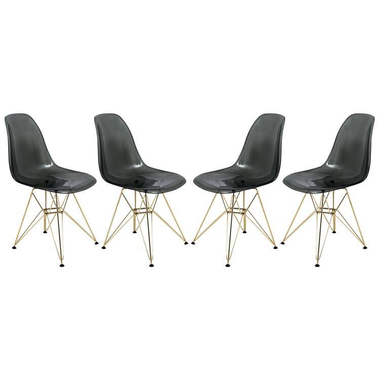LeisureMod Cresco Molded Eiffel Side Chair with Gold Base - Set of 4-Color:Transparent Black