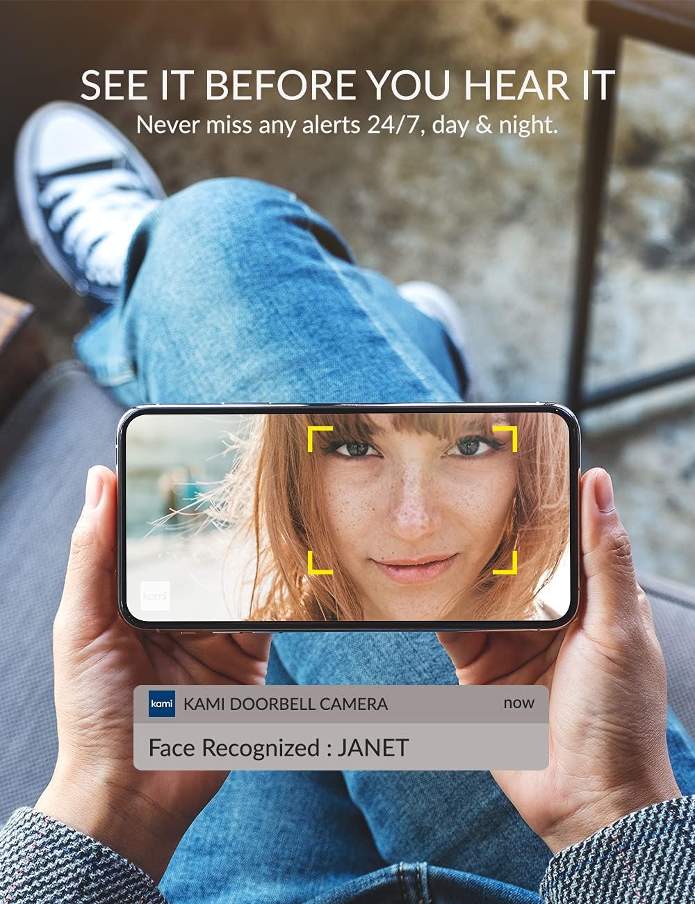 Kami by YI, Smart Video Doorbell Camera Wi-Fi with Motion Detector, Wireless, 2.4G & 5G, Long-Battery Life, Face Recognition, Human Detection, 1080p HD Night Vision, Compatible with Google & Alexa