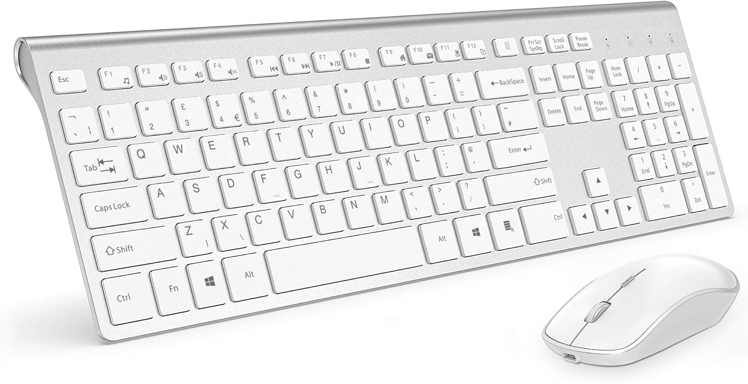 Rechargeable Wireless Keyboard Mouse-J JOYACCESS 2.4G Full Size Thin Wireless Keyboard and Mouse with Long Battery Life, Ergonomic and Compact Design for Laptop,PC,Desktop,Computer,Windows- Grey Pack of 2