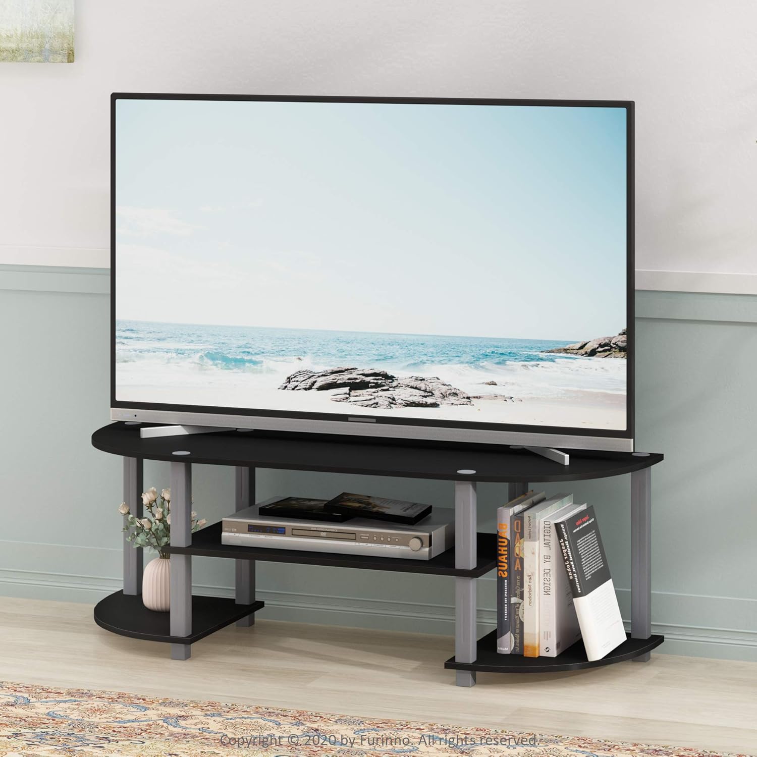Furinno Turn-S-Tube Wide TV Entertainment Center, Oak Grey/Black Pack of 2